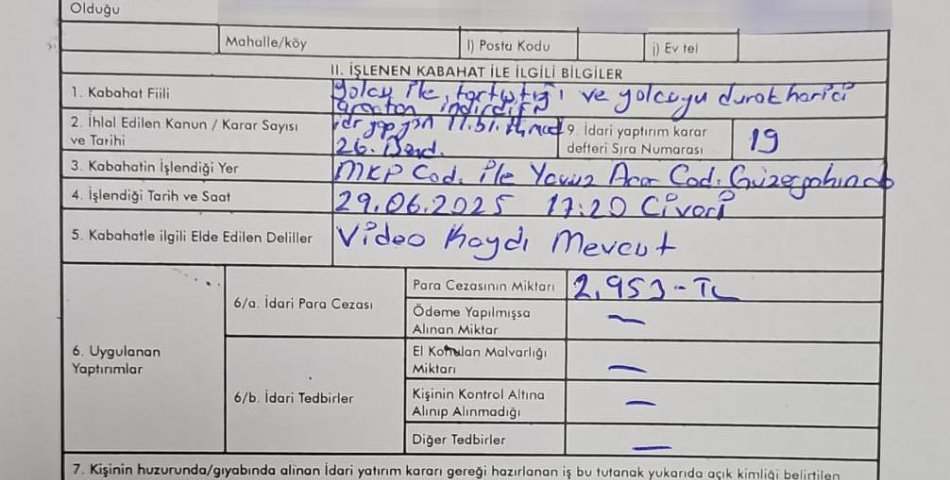 Yolcu ile tartışan özel halk otobüsü şoförüne 2 bin 953 lira ceza yazıldı
